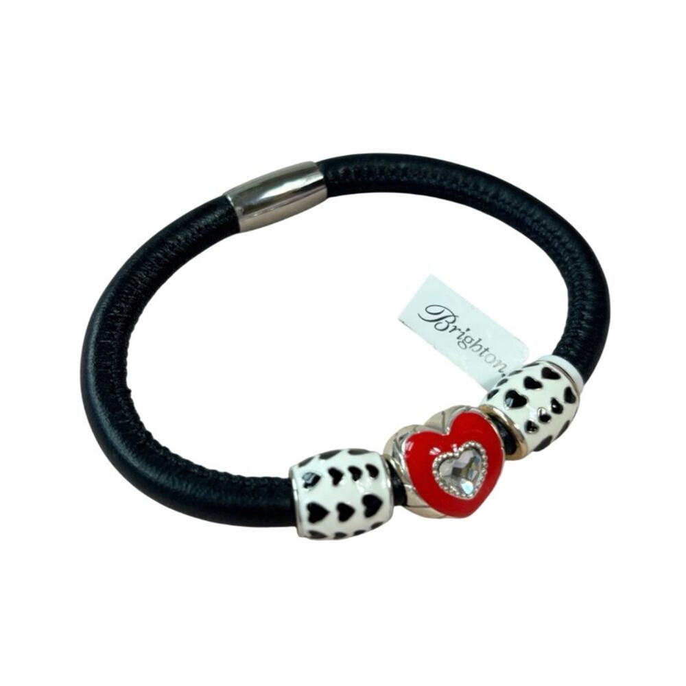 Brighton Red Heart Charm Bracelet with Black Band
